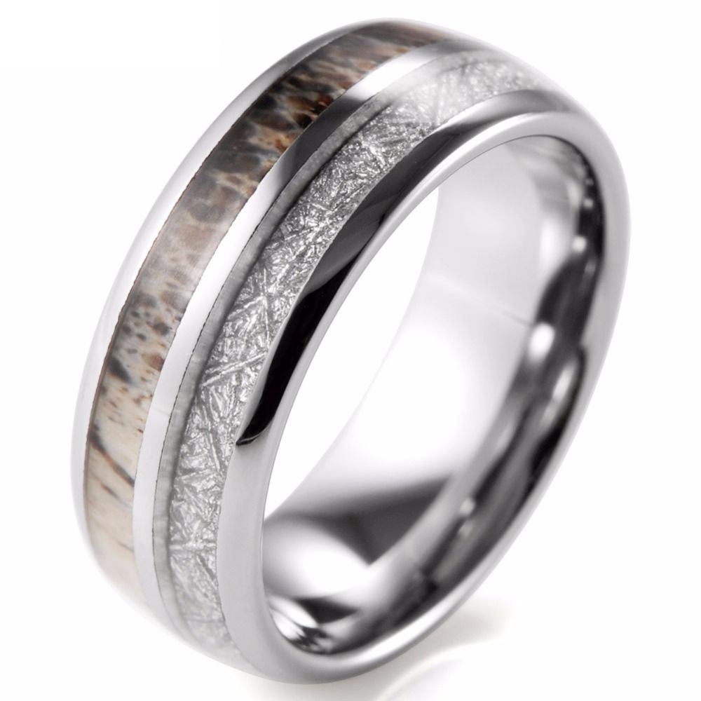 WILD - pánsky prsteň zo vzácneho Wolfrámu osadený Meteoritom a parožím, veľ. 65