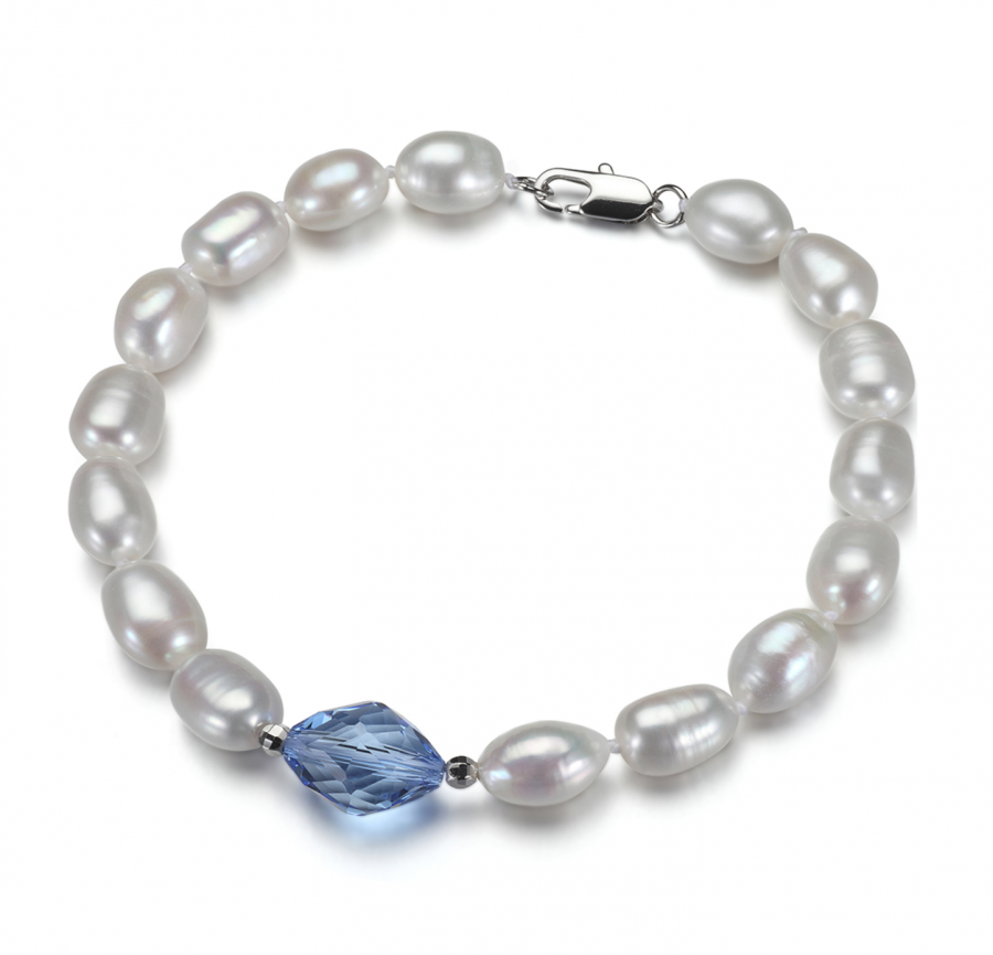 FELIA- exkluzívny dámsky náramok - prírodné riečne perly + rakúsky krištáľ, 20cm