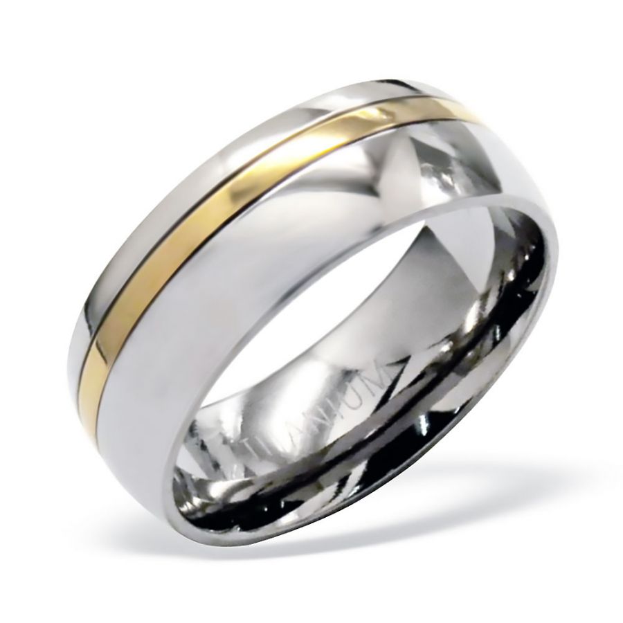 GALANT - pánsky titánový prsteň - kombinovaná farba: titánová + zlatá, veľ.: 62