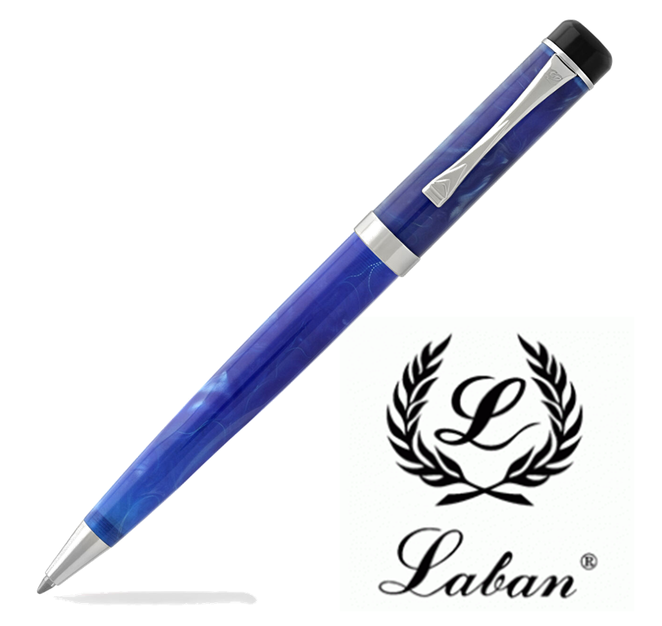 Luxusné guľôčkové pero značky LABAN - modrá vzácna živica + platinované doplnky