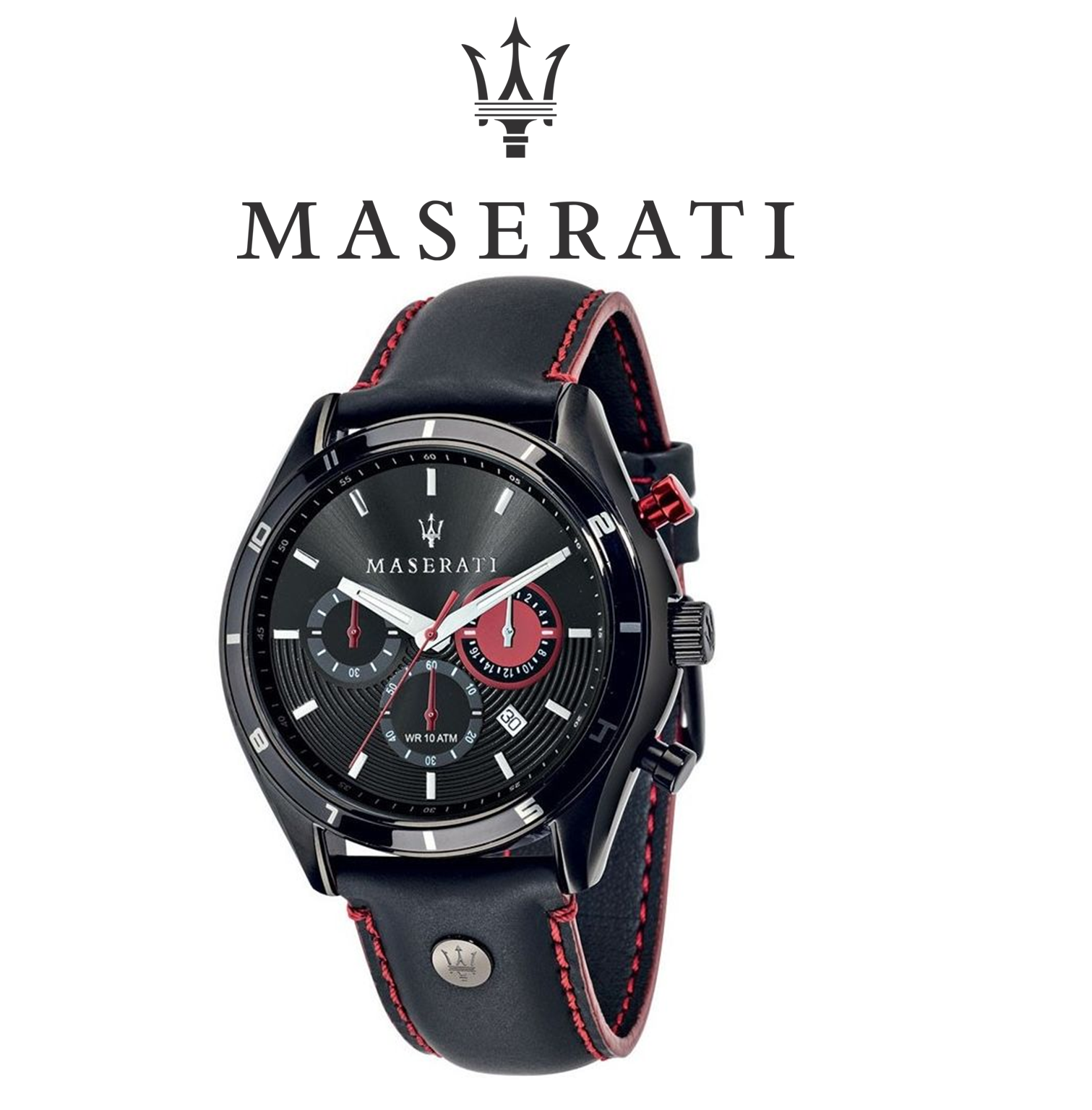 pánske hodinky Maserati - športový dizajn - čierna s červenými doplnkami