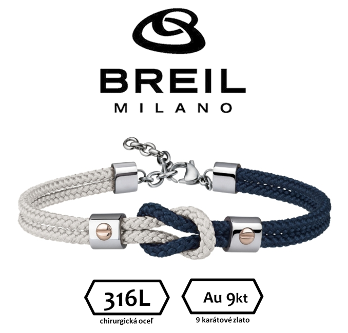 BREIL (ITALY) pánsky náramok oceľ + 9kt(ružové zlato) - nastaviteľná dĺžka