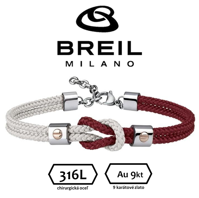 BREIL (ITALY) pánsky náramok oceľ + 9kt(ružové zlato) - nastaviteľná dĺžka