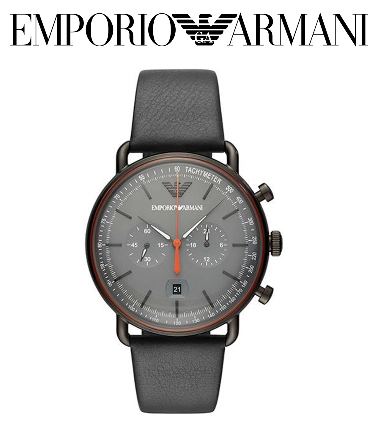 EMPORIO ARMANI - pánske hodinky - Mod. AVIATOR - s koženým remienkom