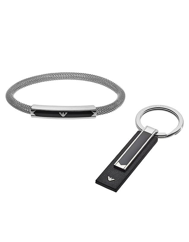 EMPORIO ARMANI - darčeková sada - pánsky náramok (21cm) s kľúčenkou