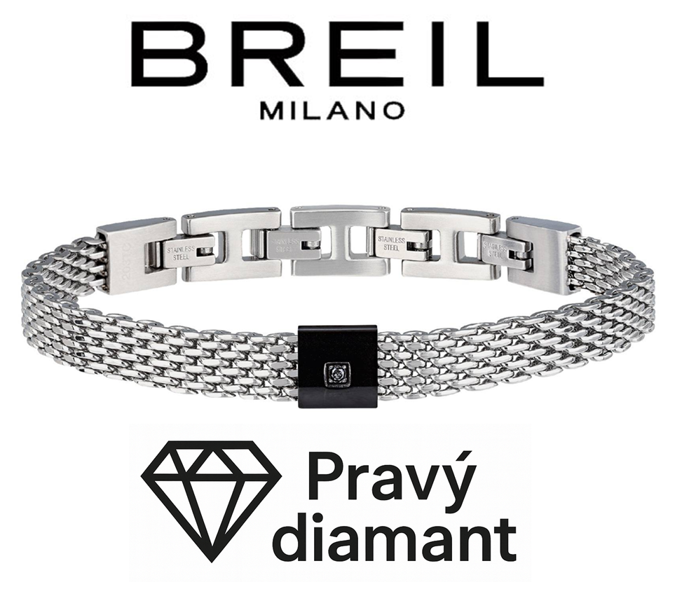 BREIL (ITALY) -luxusný pánsky náramok osadený pravým čiernym diamantom 21 cm