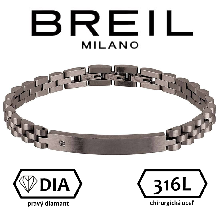BREIL (ITALY) - pánsky náramok osadený pravým čiernym diamantom, dĺžka: max 22cm