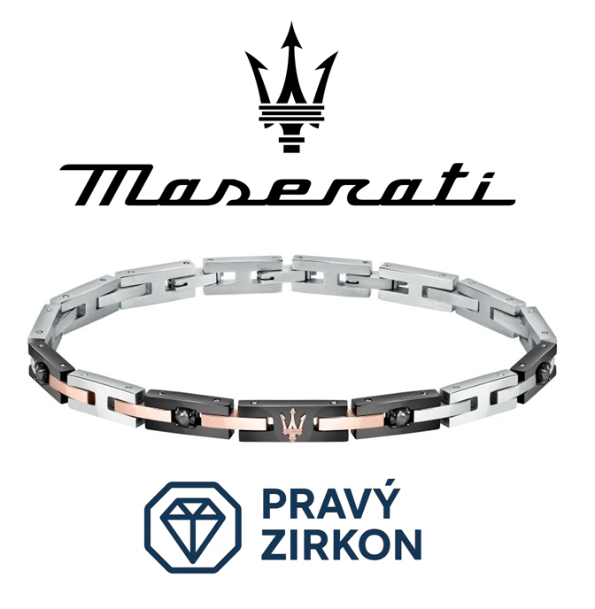 Pánsky náramok MASERATI Iconic osadený čiernymi zirkónmi