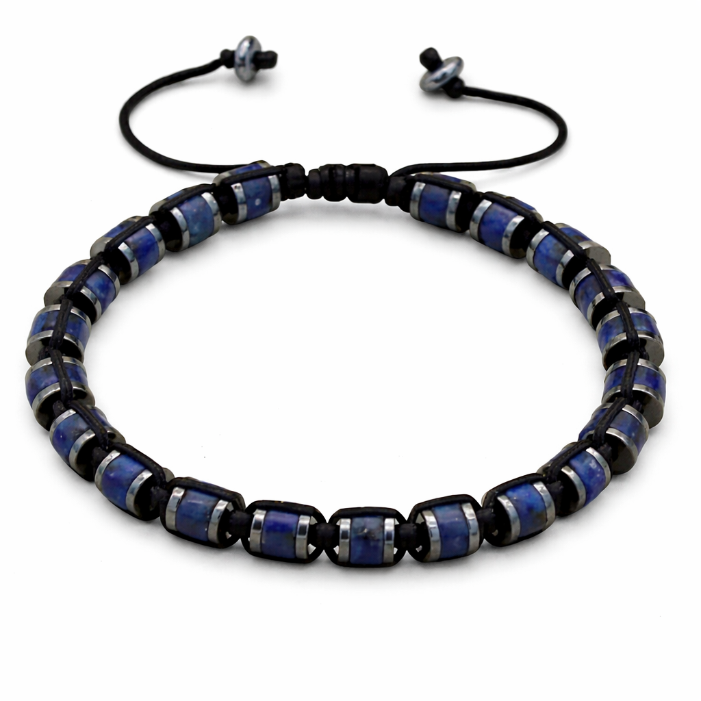 Luxusný pánsky náramok z prírodných drahých kameňov – Lapis Lazuli & Hematit