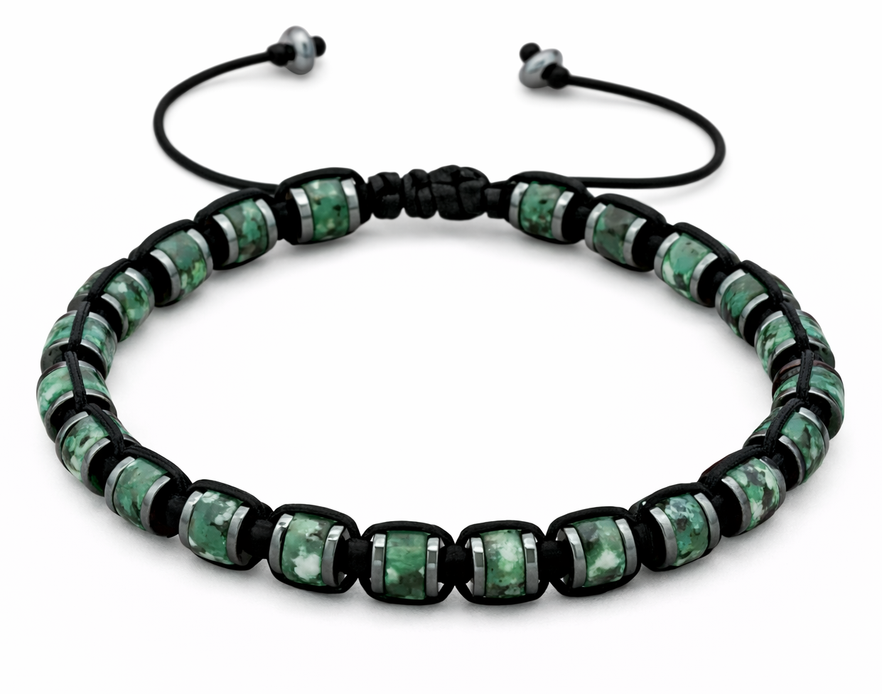 Luxusný pánsky náramok z prírodných drahých kameňov – Africký jaspis & Hematit