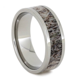 DEERS - pánsky prsteň z TITÁNU osadený pravým JELENÍM PAROŽÍM, veľkosť: 70