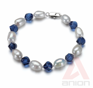 LANIA - riečne perly - dámsky náramok + rakúske krištály (oceánovo modré), 20cm