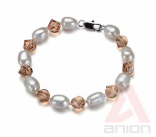 ARINA- riečne perly, dámsky náramok + rakúske krištály vo farbe šampanské, 20cm