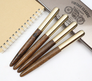 CUBANO - ručne vyrobené pero - guľôčkové - MOSADZ + tmavé drevo