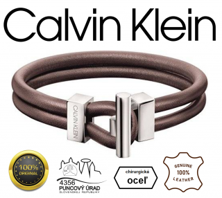 Calvin Klein - luxusný pánsky náramok - chirurgická oceľ + hnedá koža, 20,5 cm