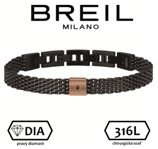 BREIL (Italy) - luxusný pánsky diamantový náramok - čierna oceľ - max. 21cm