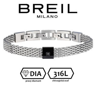 BREIL (ITALY) -luxusný pánsky náramok osadený pravým čiernym diamantom 21 cm
