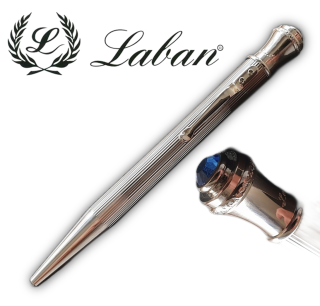 LABAN - platinované guľôčkové pero osadené synt. kameňom modrej farby topazu