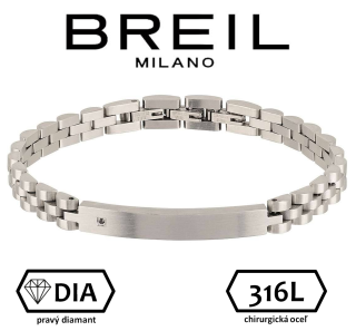 BREIL (ITALY) - pánsky náramok osadený pravým čiernym diamantom, dĺžka: 21 -22cm
