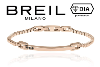 BREIL (ITALY) - pánsky náramok osadený tromi čiernymi diamantmi -dĺžka(17-21cm)