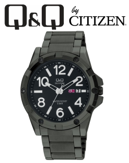 Q&Q pánske oceľové hodinky vo farbe gunmetal (nábojnice)