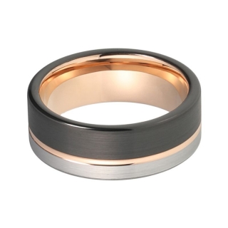 EREAN - pánsky prsteň vyrobený zo vzácneho WOLFRÁMU - trojfarebný dizajn, v: 65